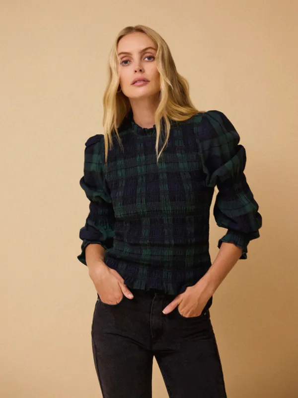 Simone Tartan Top – Green and Navy sold by iris