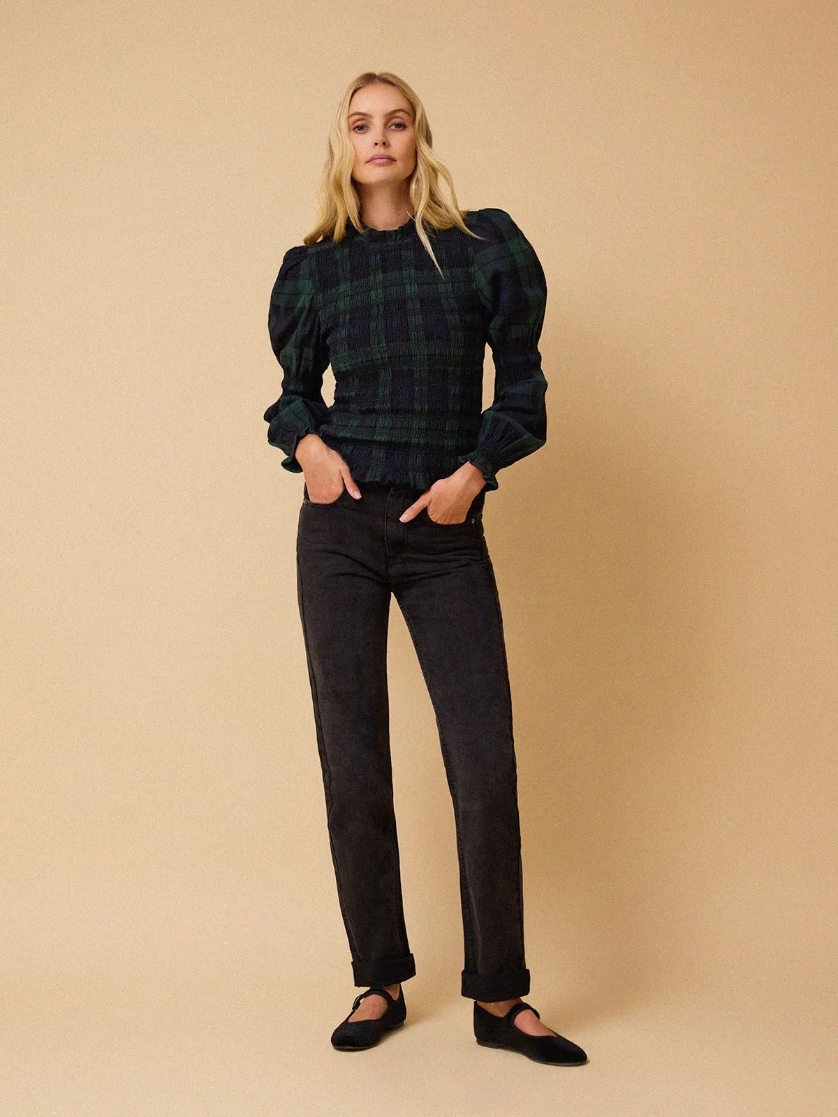 Simone Tartan Top – Green and Navy sold by iris product image thumbnail 4