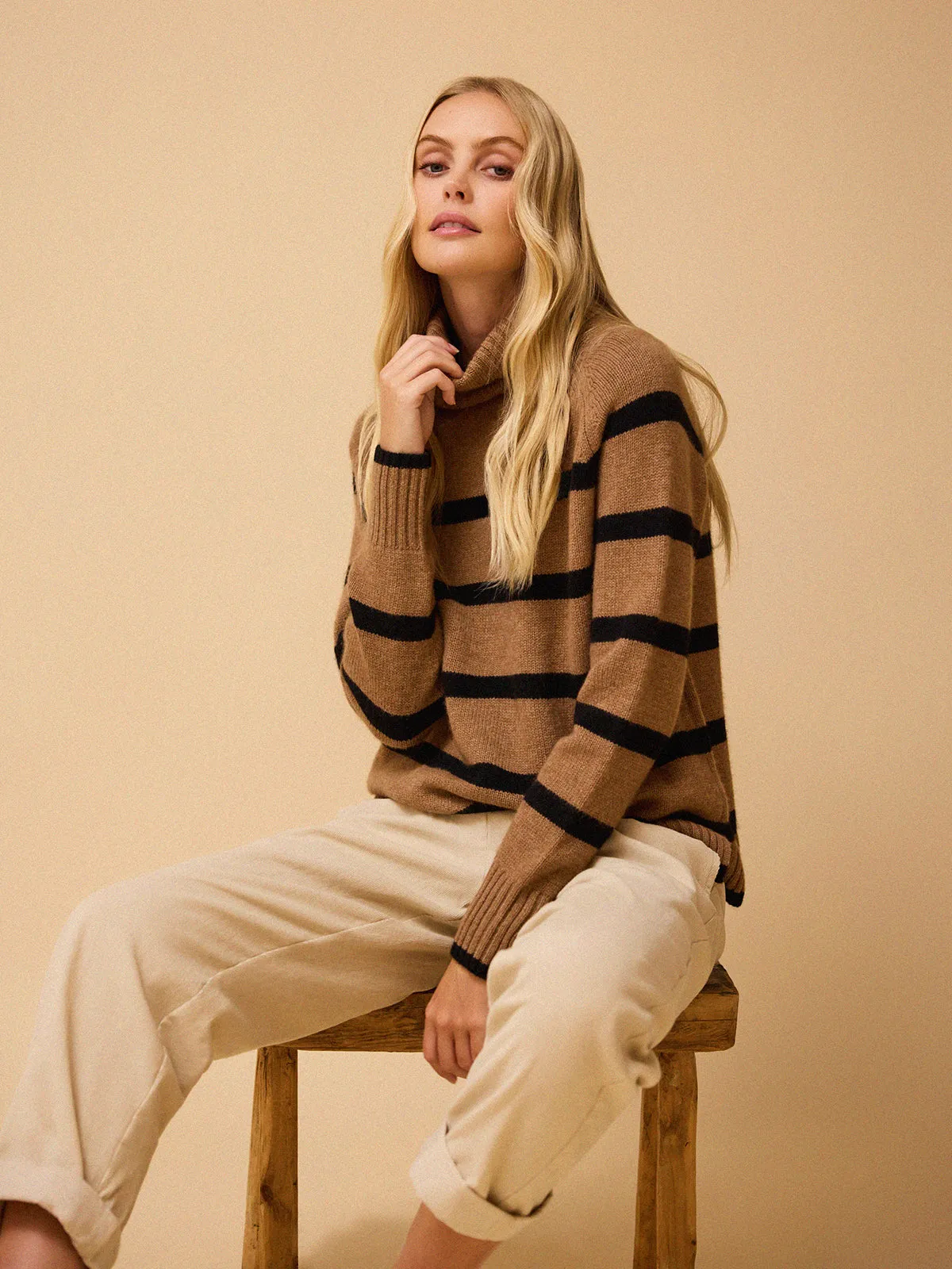 Ulla Stripe Roll Neck Jumper - Tawny and Black sold by iris product image thumbnail 2