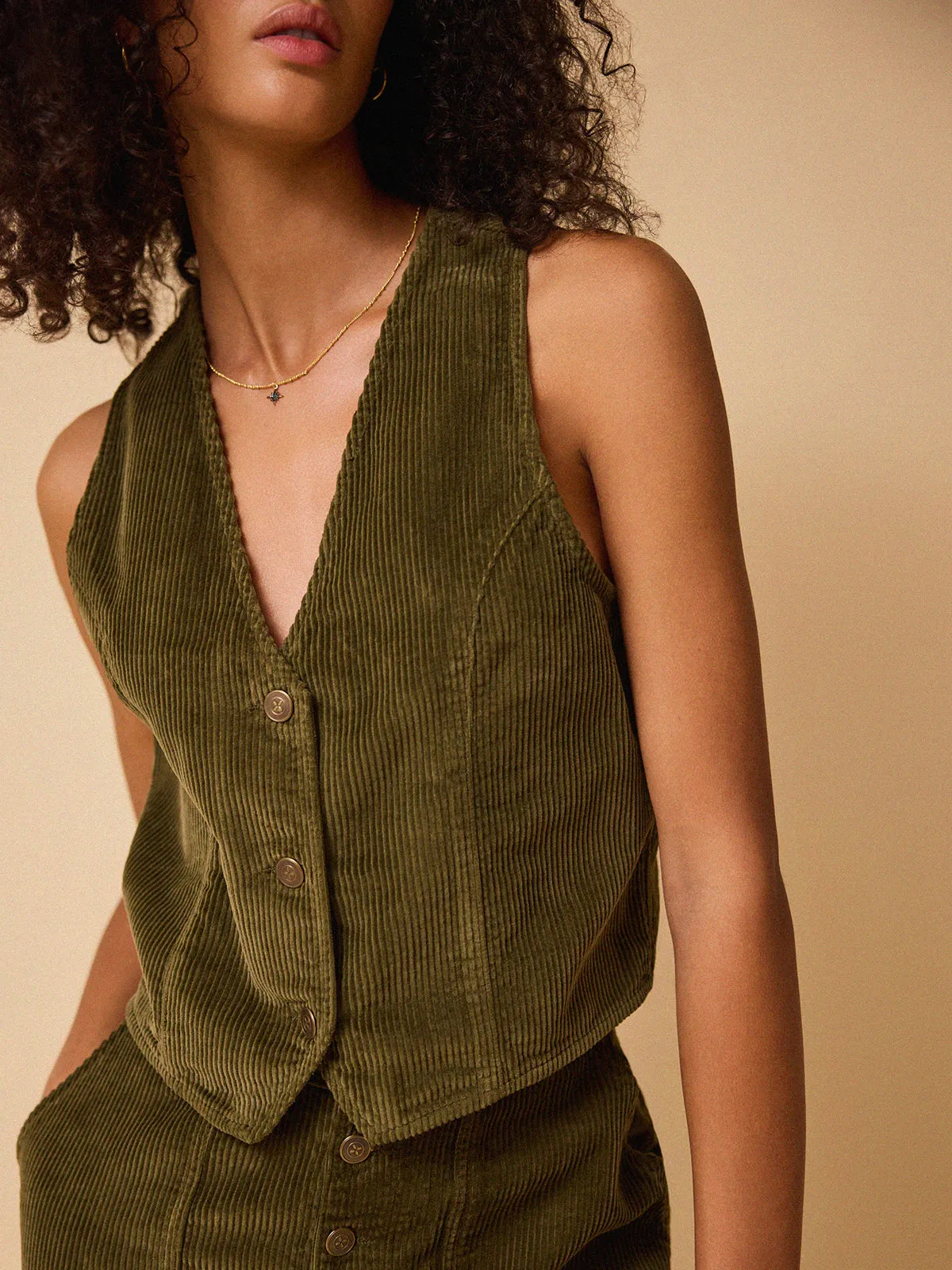 Raine Cord Waistcoat - Khaki sold by iris product image thumbnail 2