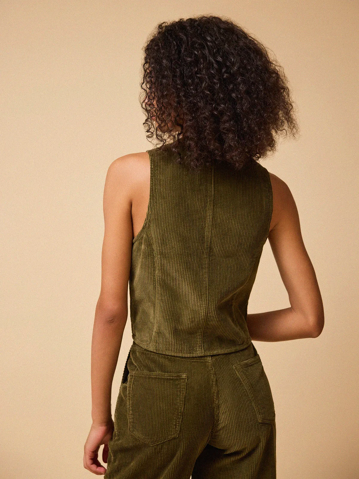 Raine Cord Waistcoat - Khaki sold by iris product image thumbnail 3