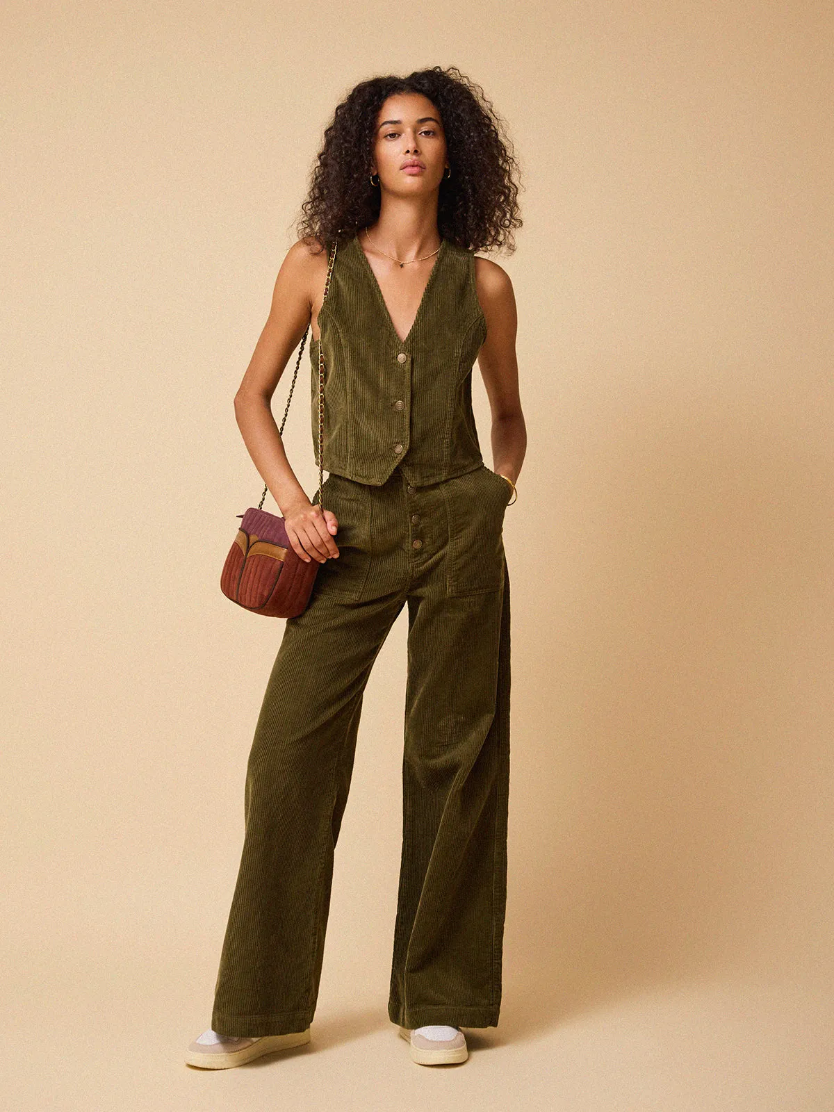 Raine Cord Waistcoat - Khaki sold by iris product image thumbnail 4