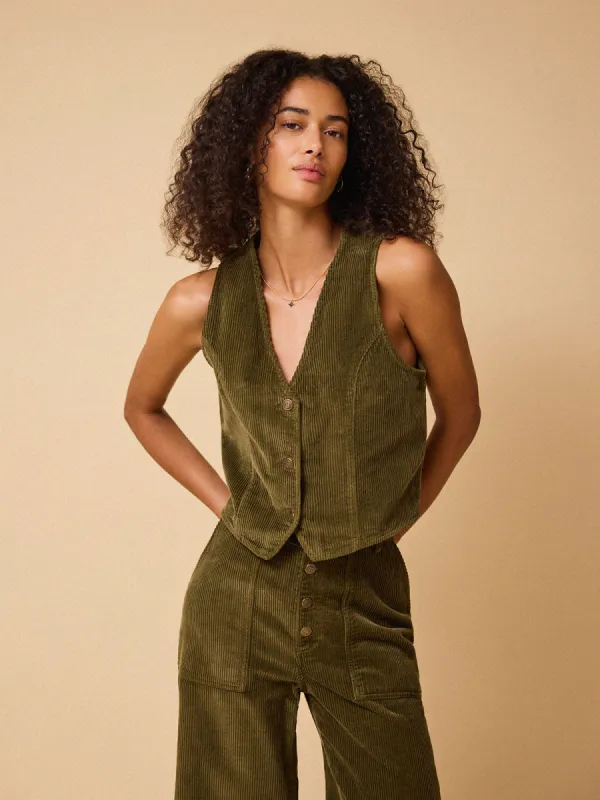 Raine Cord Waistcoat - Khaki made by iris