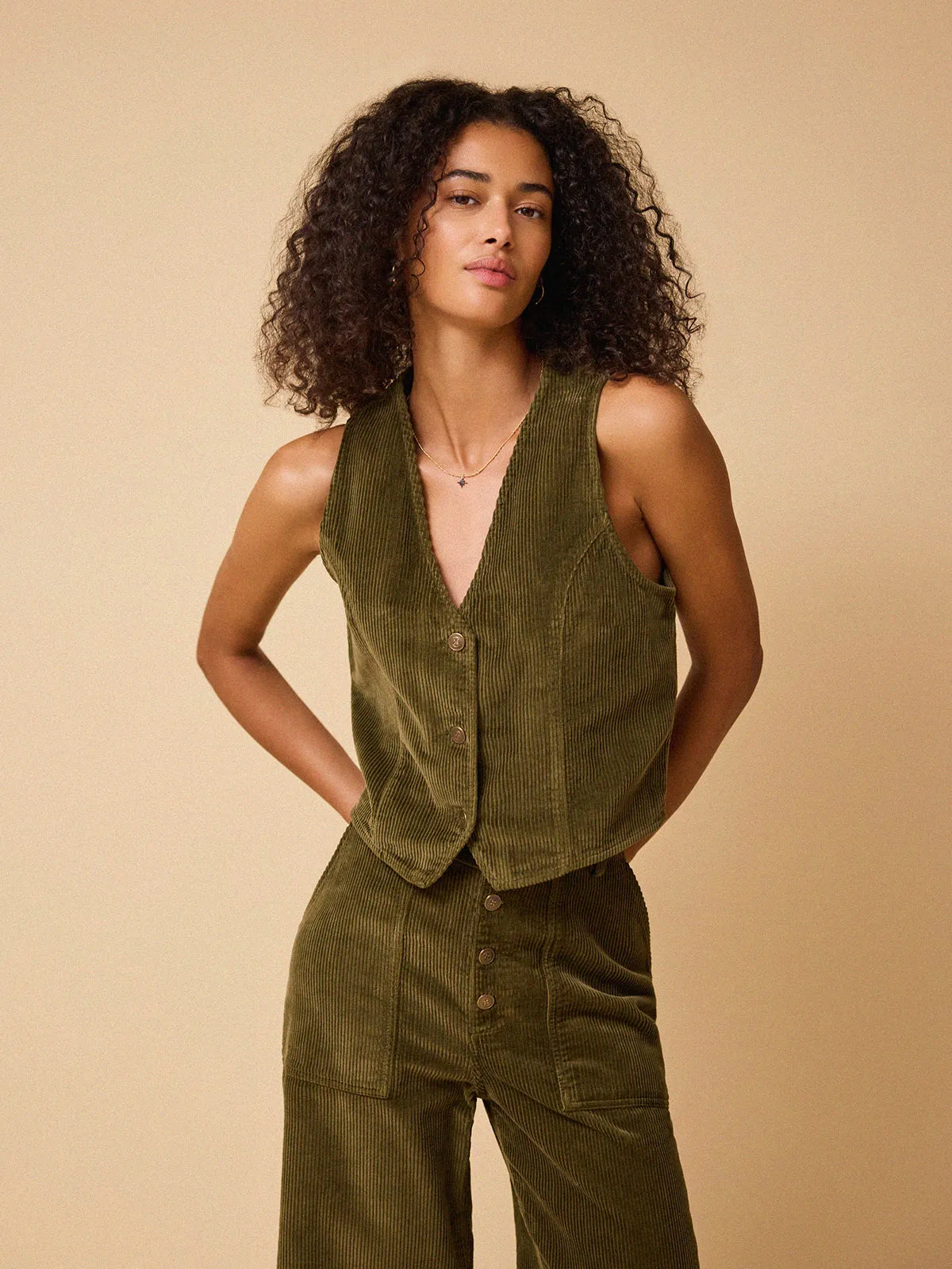 Raine Cord Waistcoat - Khaki sold by iris
