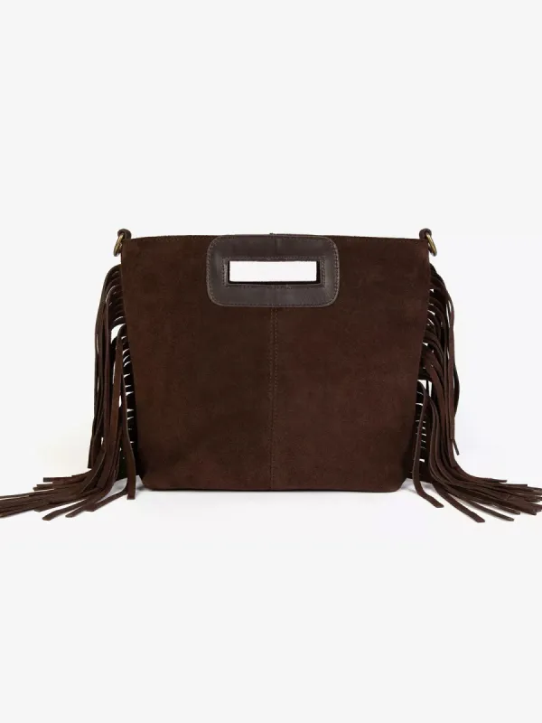 Fringe Handy Suede Bag - Brown sold by iris