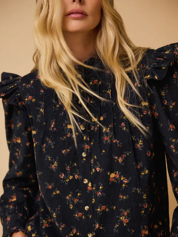 Rocco Printed Cord Frill Blouse - Winter Berries made by iris