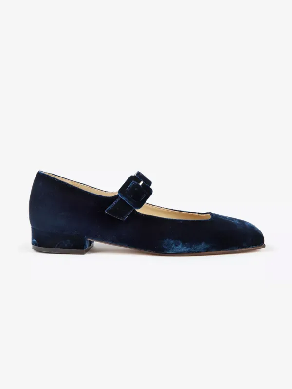 Low Mary Jane Velvet Shoe -  Navy sold by iris