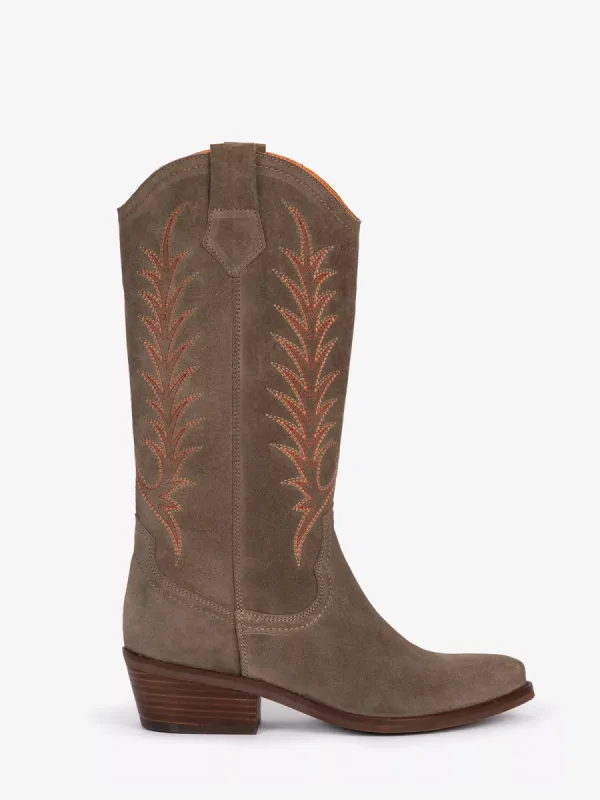 Goldie Embroidered Cowboy Boot - Taupe sold by iris