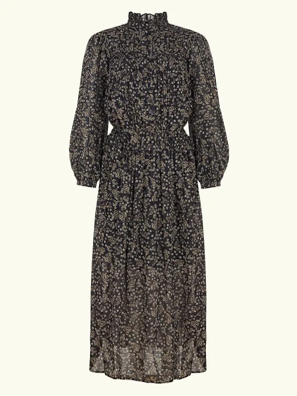 Dalida Print Midi Dress – Ochre and Black sold by iris