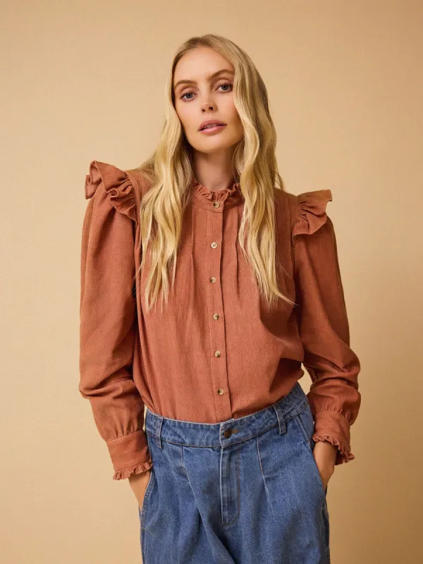 Rocco Cord Frill Blouse - Pink made by iris