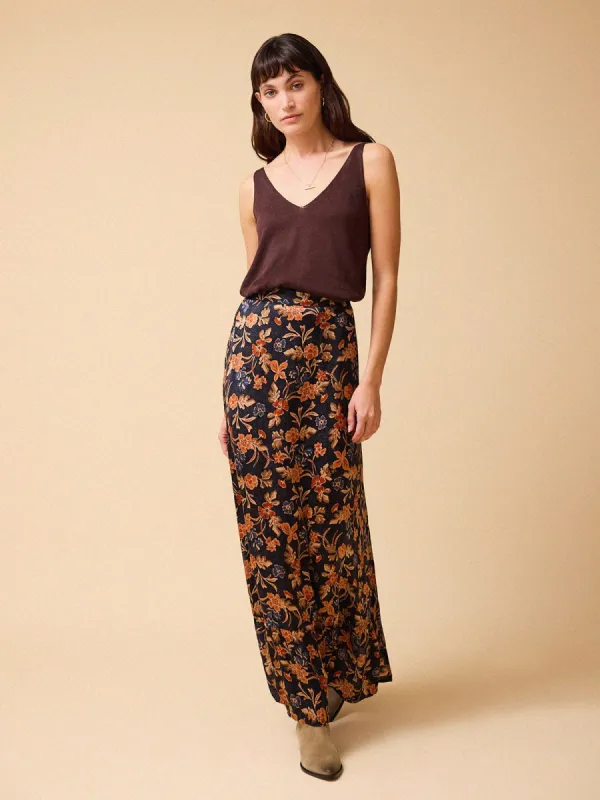 Alice Satin Printed Maxi Skirt – Navy made by iris