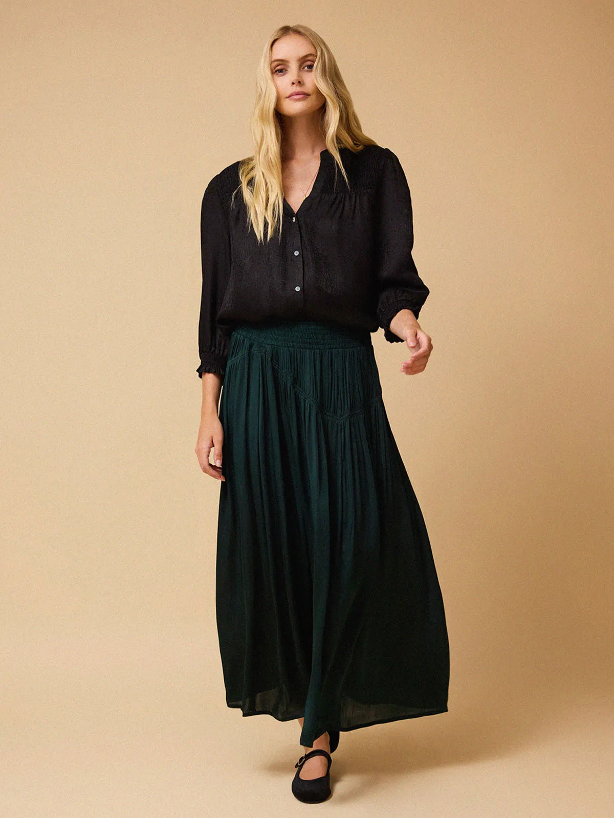 Amelia Shirred Skirt – Green sold by iris product image thumbnail 4