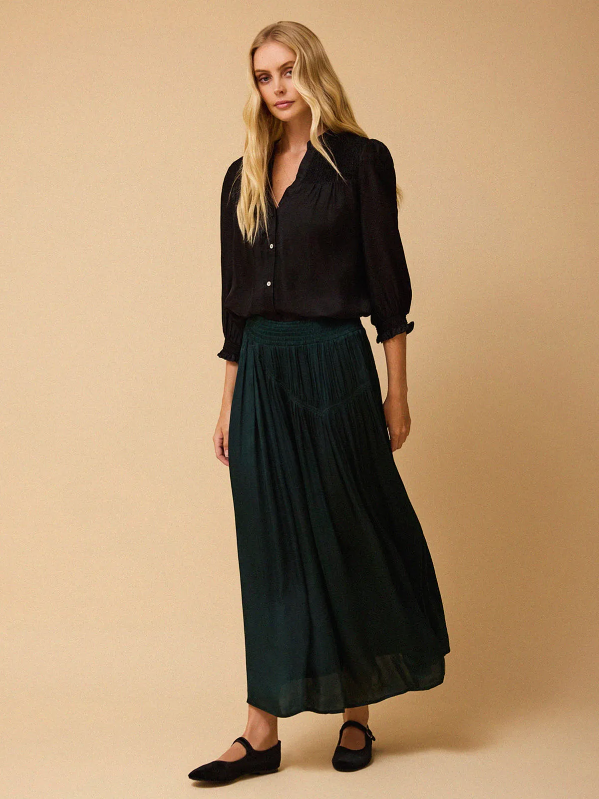 Amelia Shirred Skirt – Green sold by iris