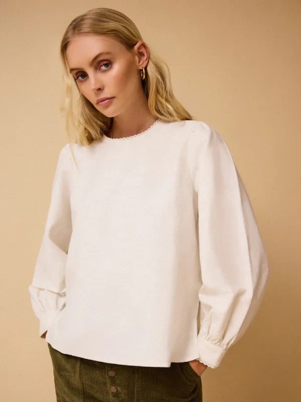 Mae Cotton Linen Blouse - White made by iris