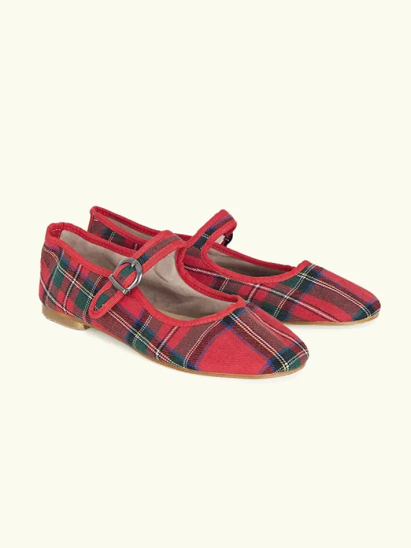 MOI x by IRIS Tartan Mary Janes – Red made by iris
