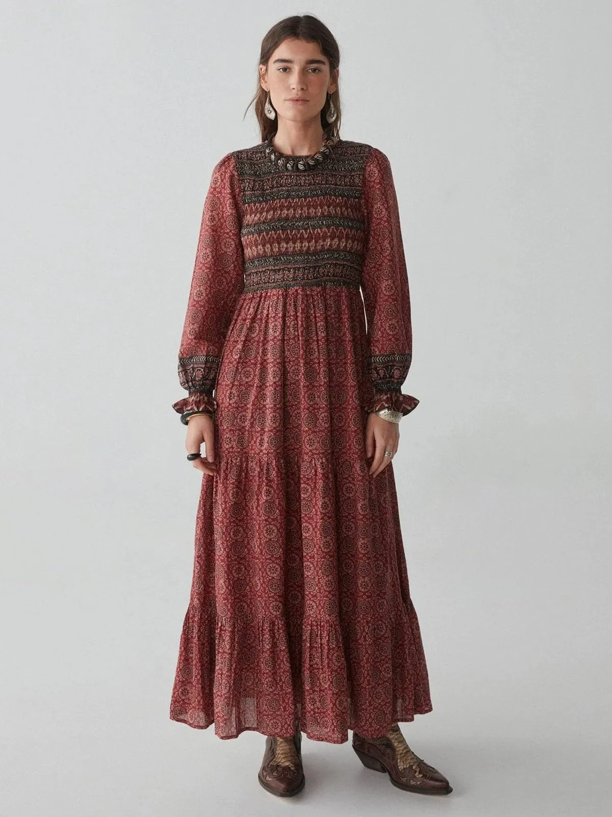 Layla Smock Maxi Dress - Rust sold by iris