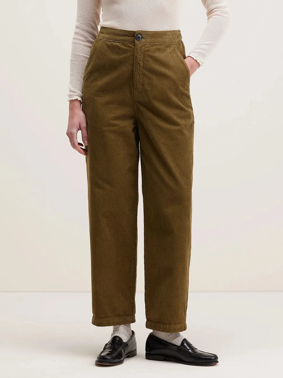 Pasop Slouchy Cord Trousers - Olive sold by iris
