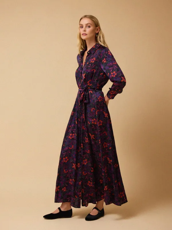 Seren Printed Satin Dress - Indigo sold by iris