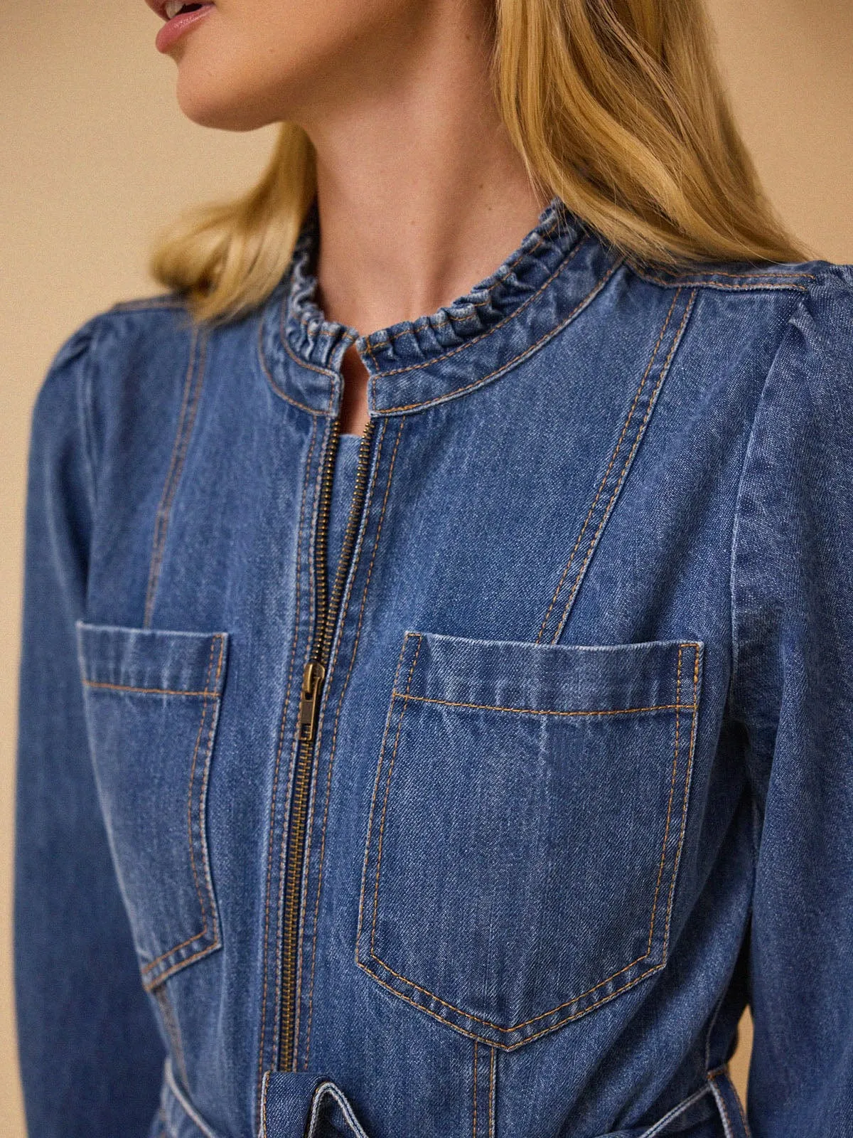 Asher Zip Denim Dress - Blue sold by iris product image thumbnail 4