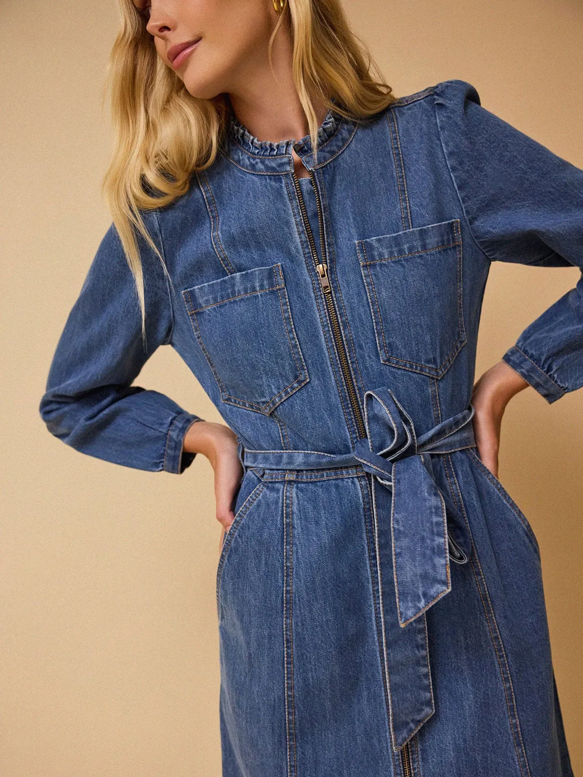 Asher Zip Denim Dress - Blue sold by iris product image thumbnail 5