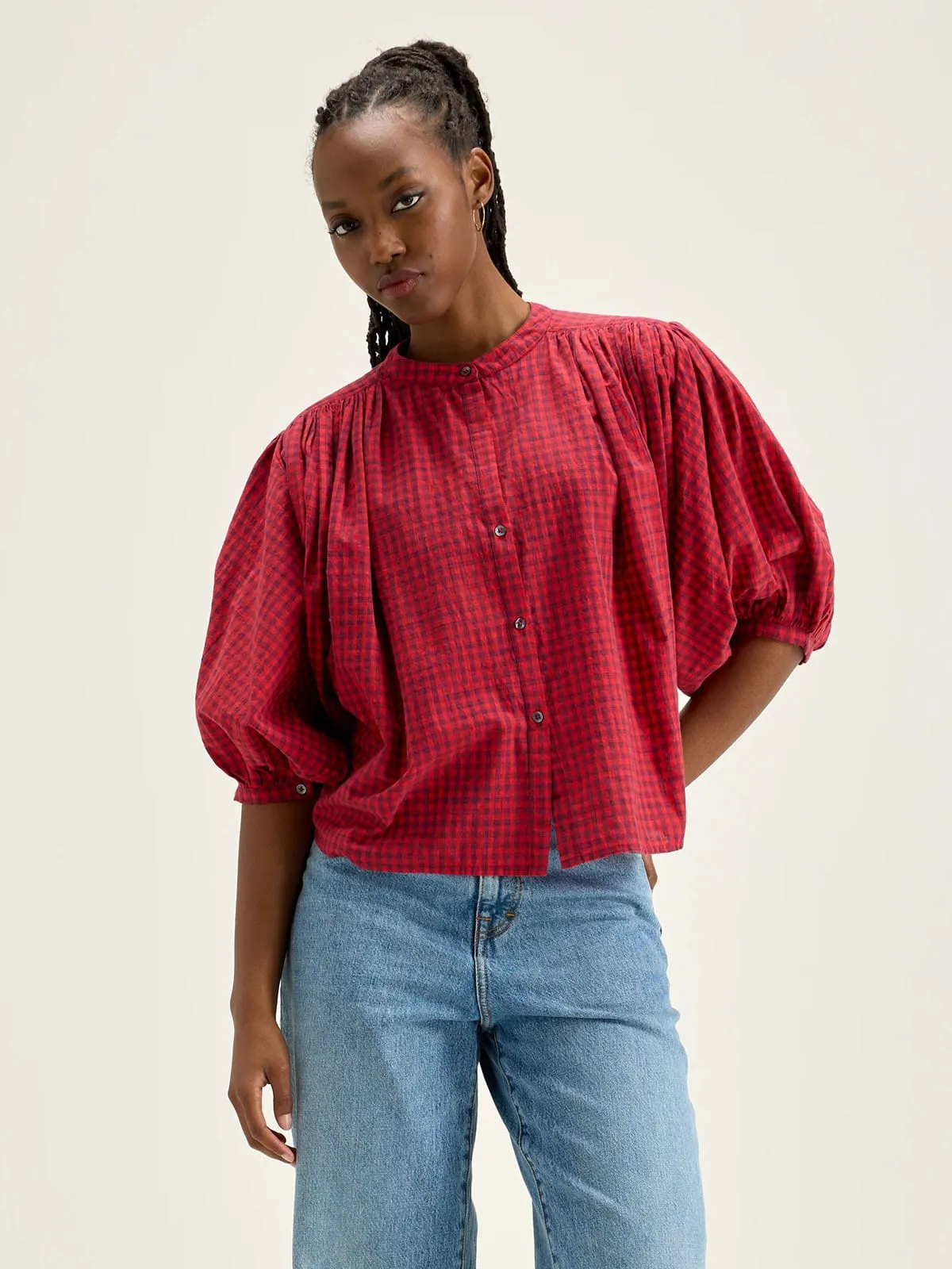 Ink Check Blouse – Red sold by iris