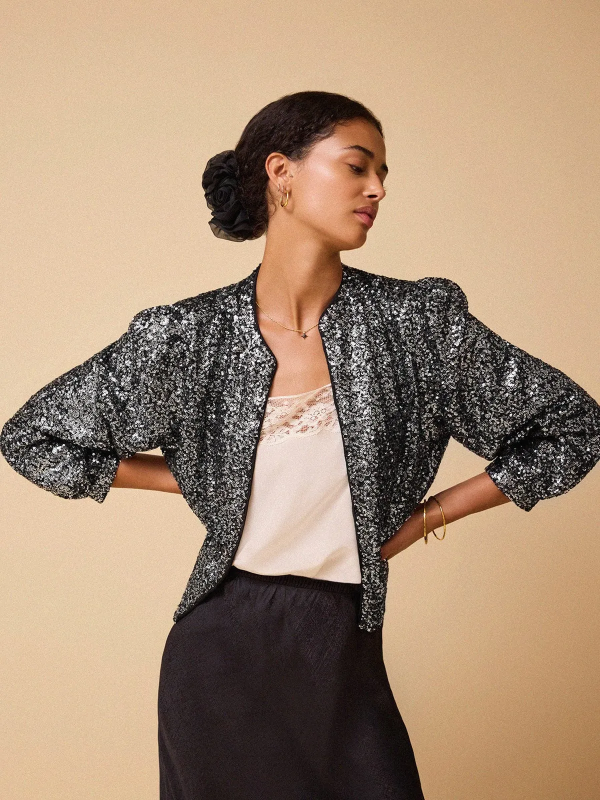 Amira Sequin Jacket - Black sold by iris product image thumbnail 2