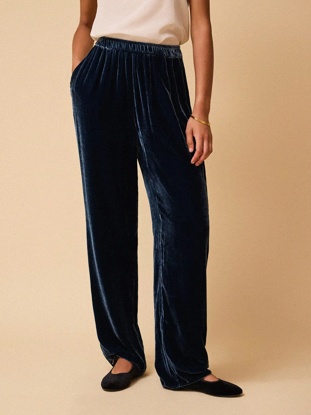 Taliah Silk Velvet Trousers - Petrol Blue sold by iris product image thumbnail 2