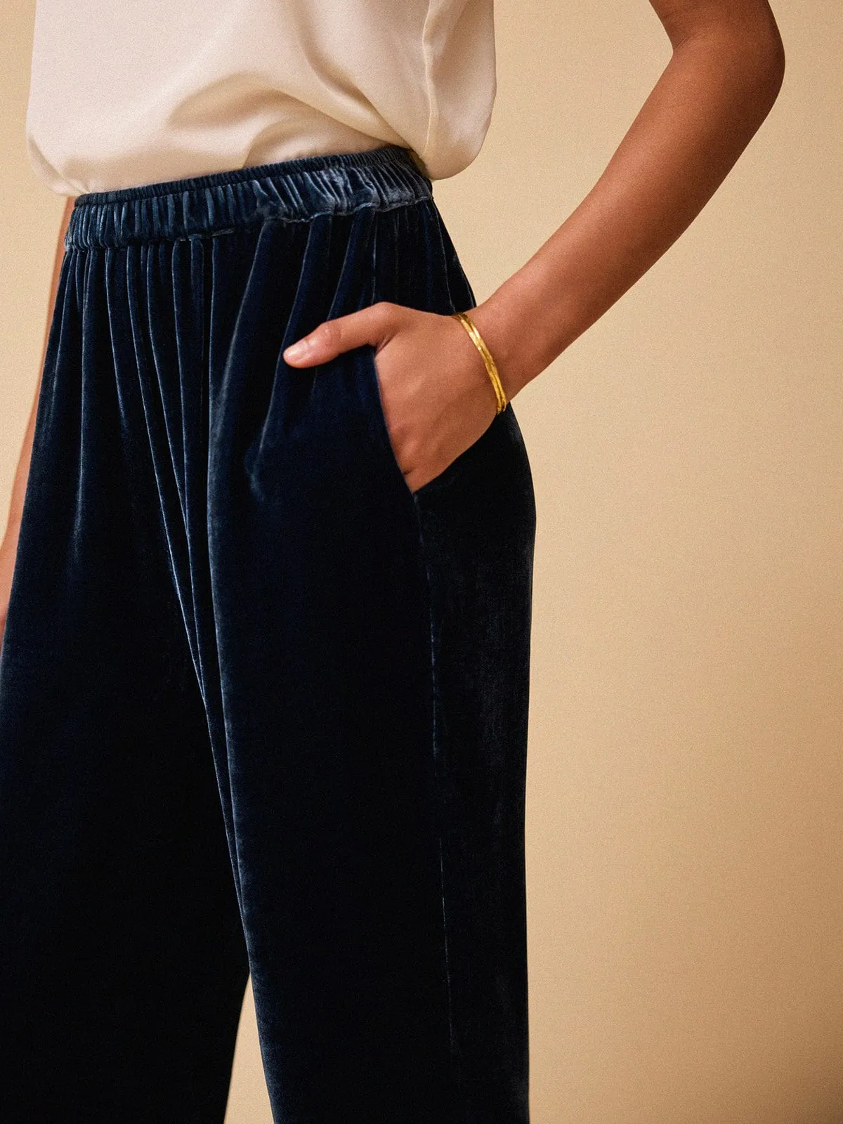 Taliah Silk Velvet Trousers - Petrol Blue sold by iris product image thumbnail 3