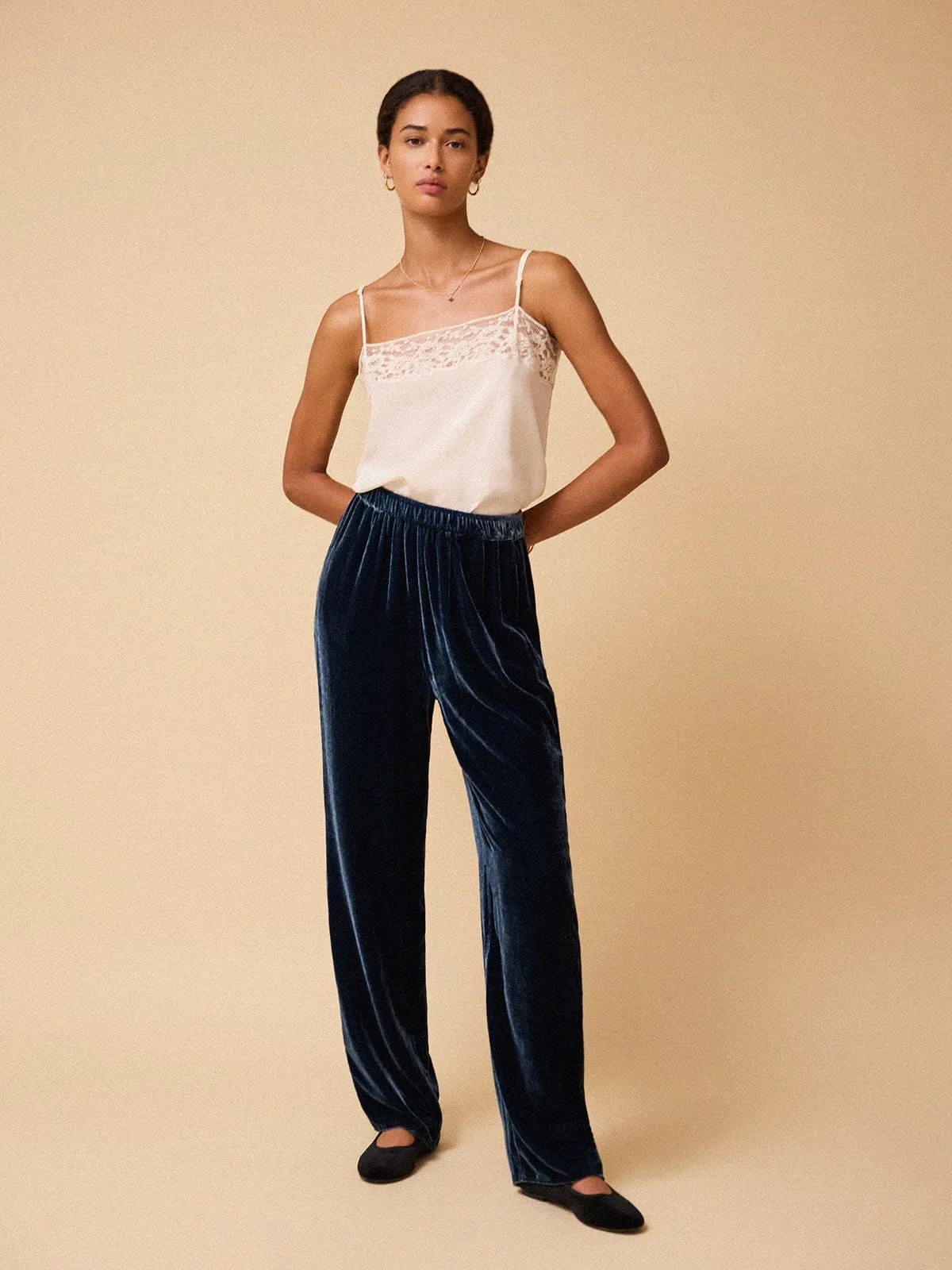 Taliah Silk Velvet Trousers - Petrol Blue sold by iris