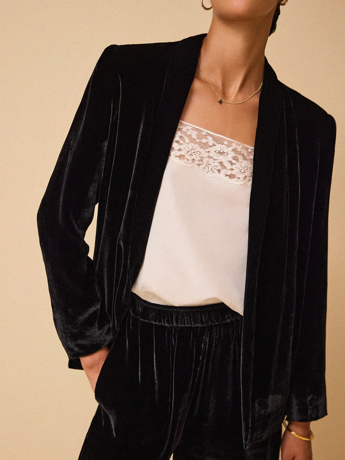 Kiera Silk Velvet Blazer - Black sold by iris product image thumbnail 3