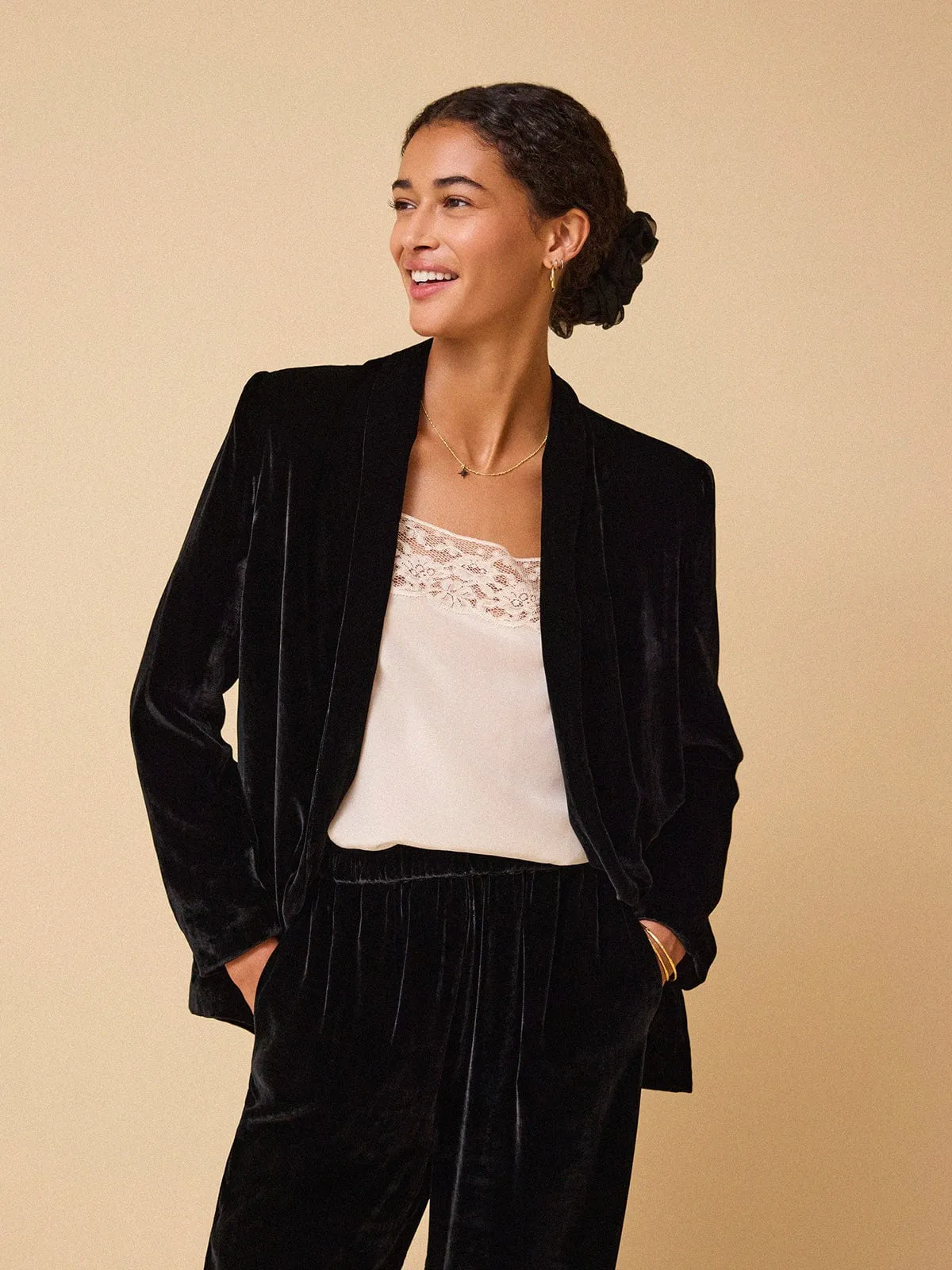Kiera Silk Velvet Blazer - Black sold by iris