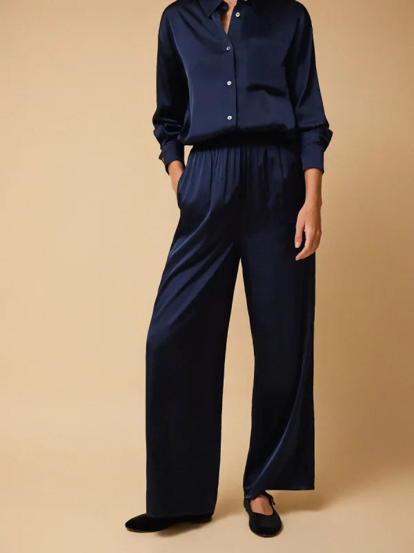 Parker Satin Trousers - Navy sold by iris