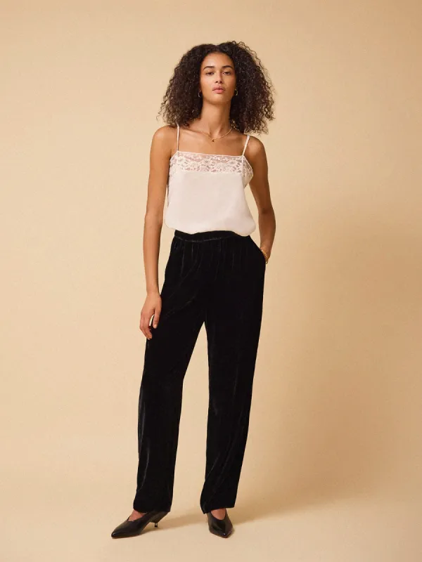 Taliah Silk Velvet Trousers - Black sold by iris