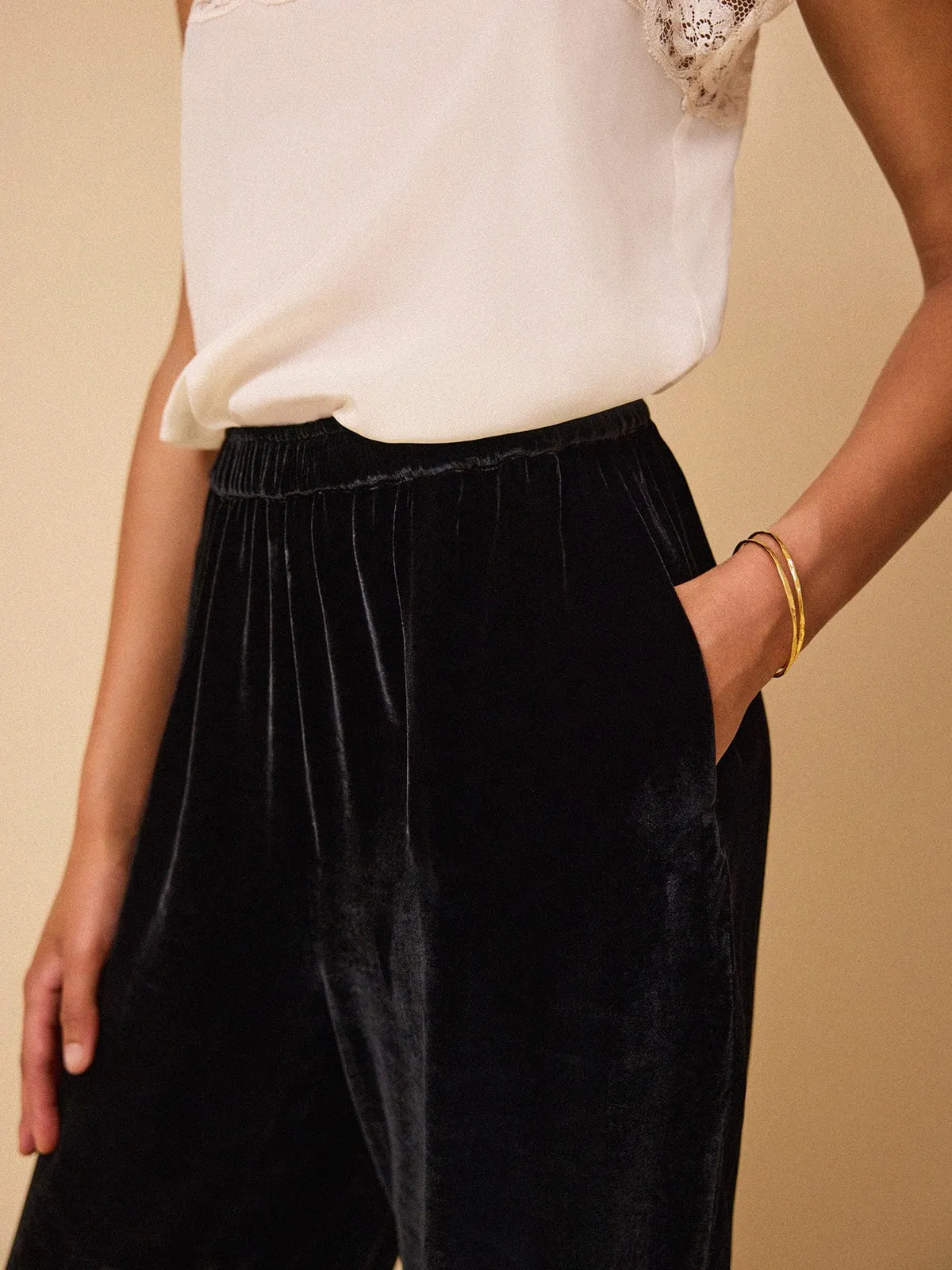 Taliah Silk Velvet Trousers - Black sold by iris product image thumbnail 2