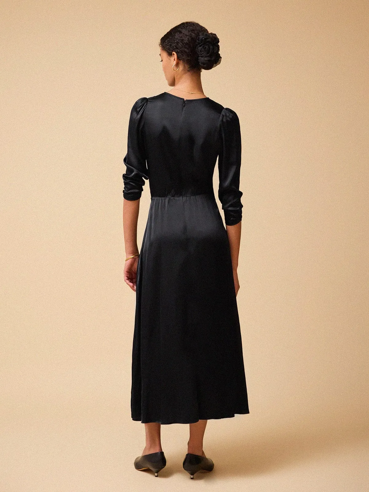 Flora Gathered Dress – Black sold by iris product image thumbnail 4