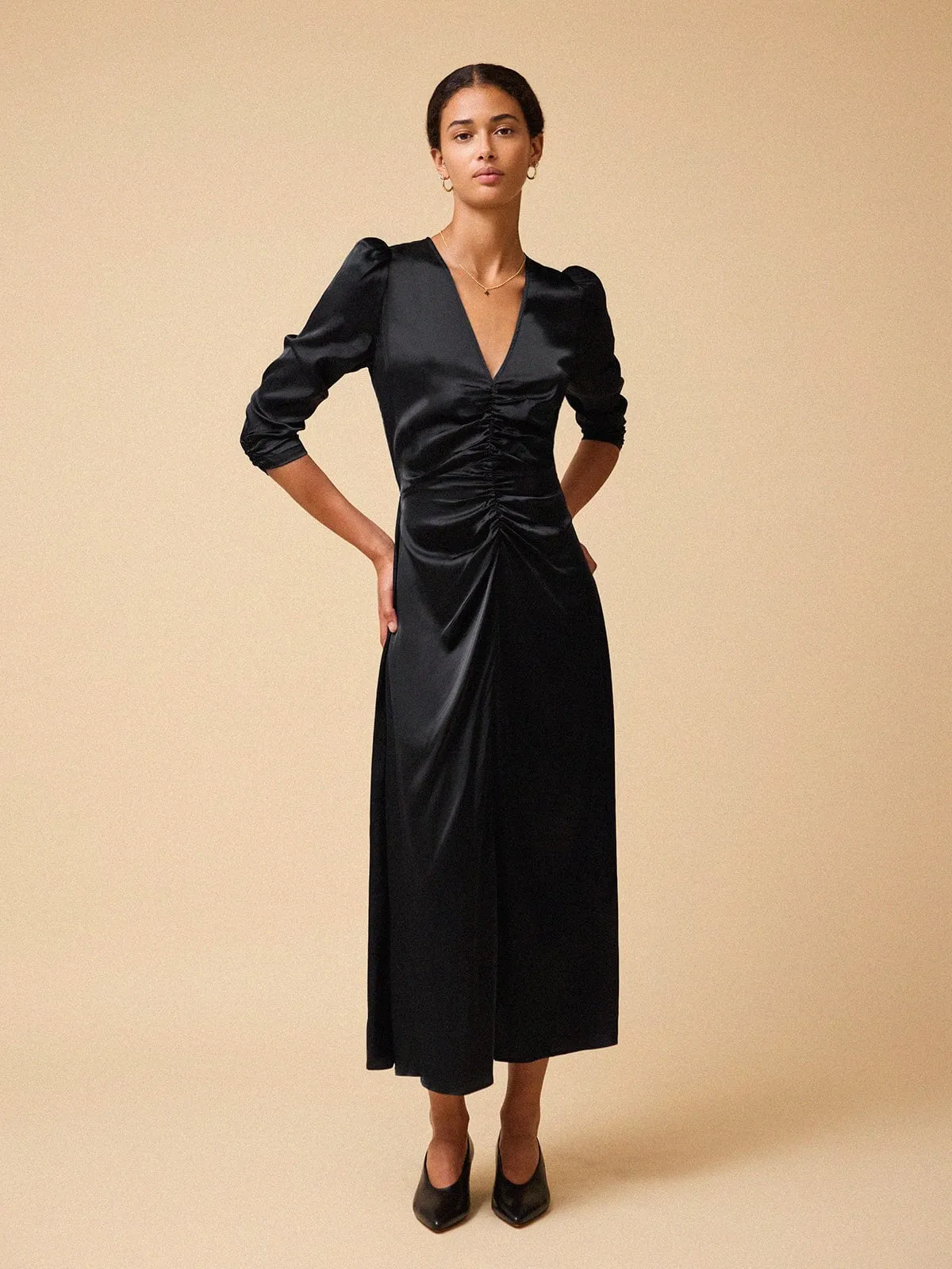 Flora Gathered Dress – Black sold by iris product image thumbnail 2