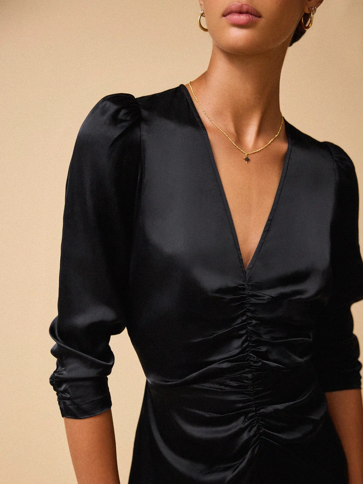 Flora Gathered Dress – Black sold by iris product image thumbnail 3