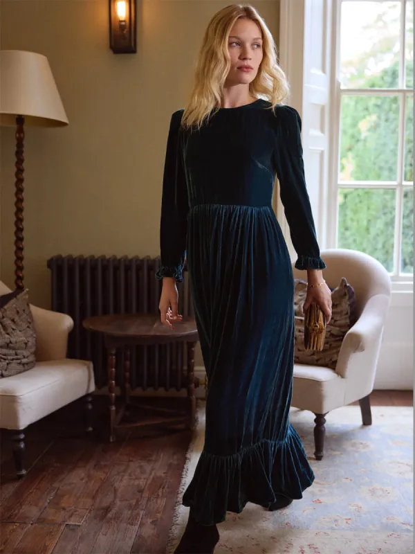 Shae Velvet Maxi Dress - Petrol Blue sold by iris