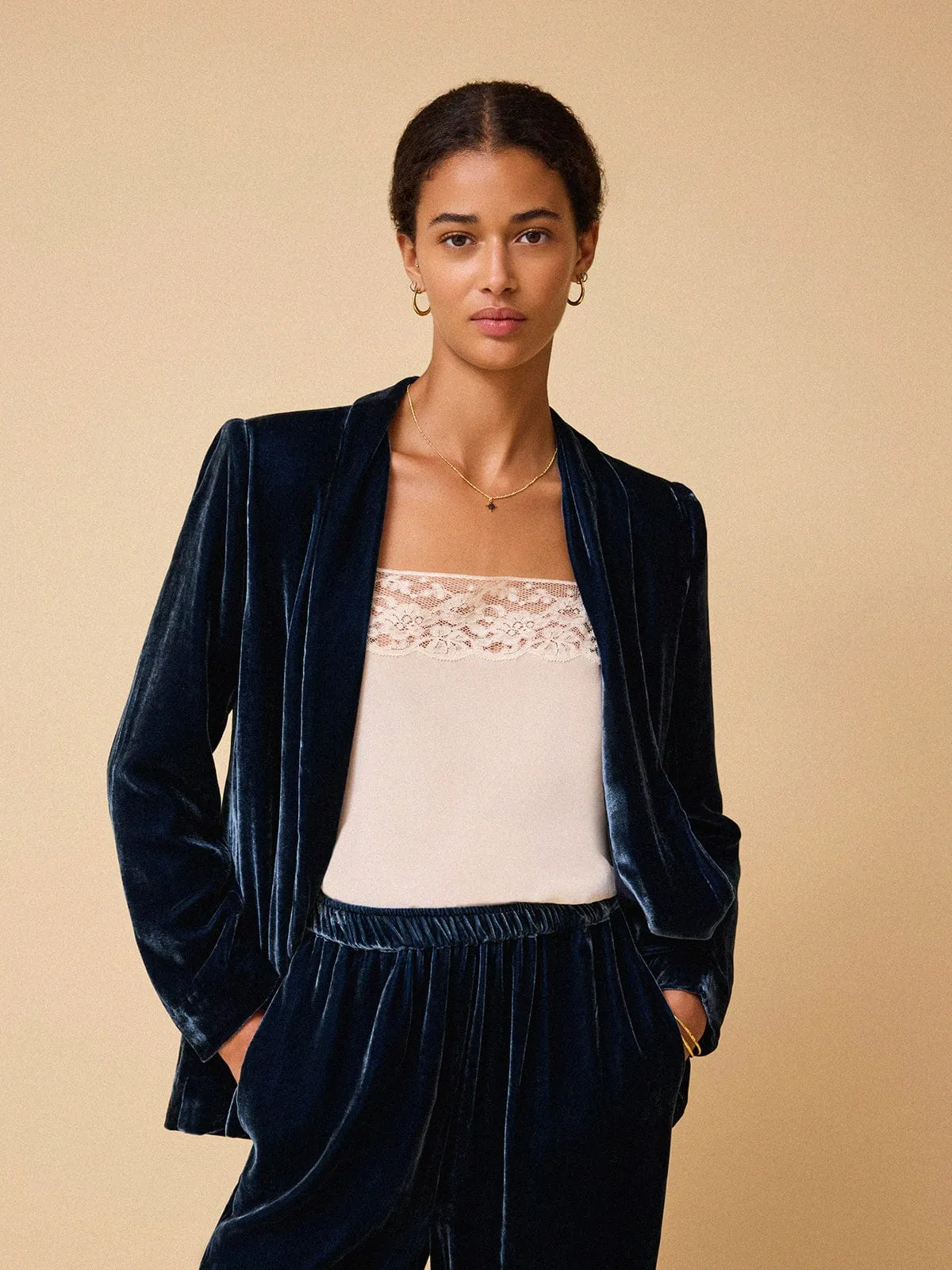 Kiera Silk Velvet Blazer – Petrol Blue sold by iris product image thumbnail 2