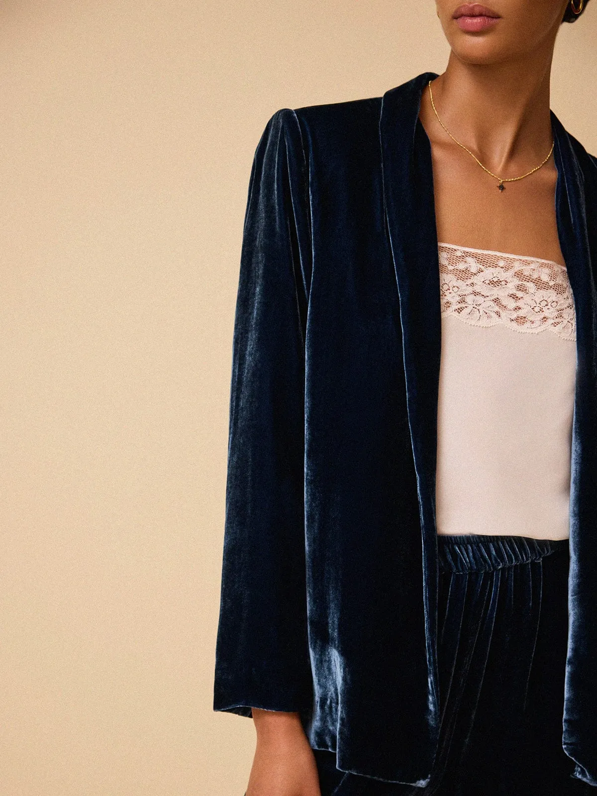 Kiera Silk Velvet Blazer – Petrol Blue sold by iris product image thumbnail 3