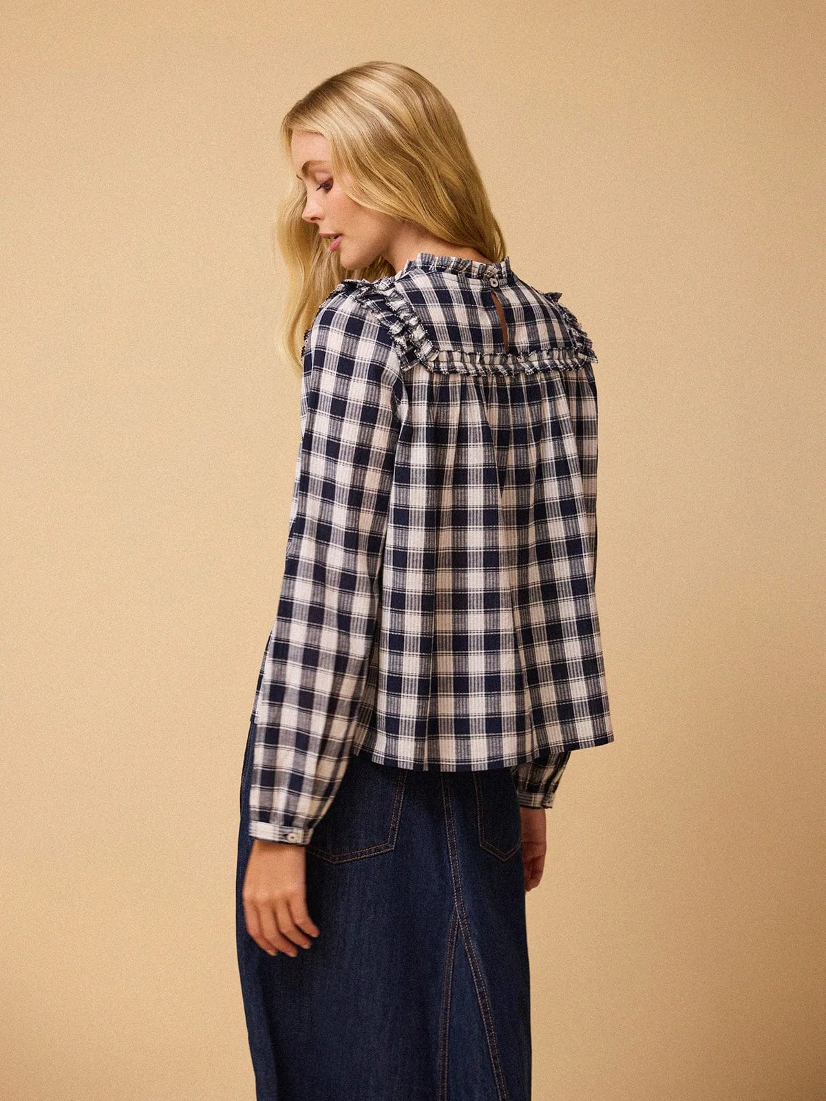 Oriel Gingham Blouse - Blue and White sold by iris product image thumbnail 5