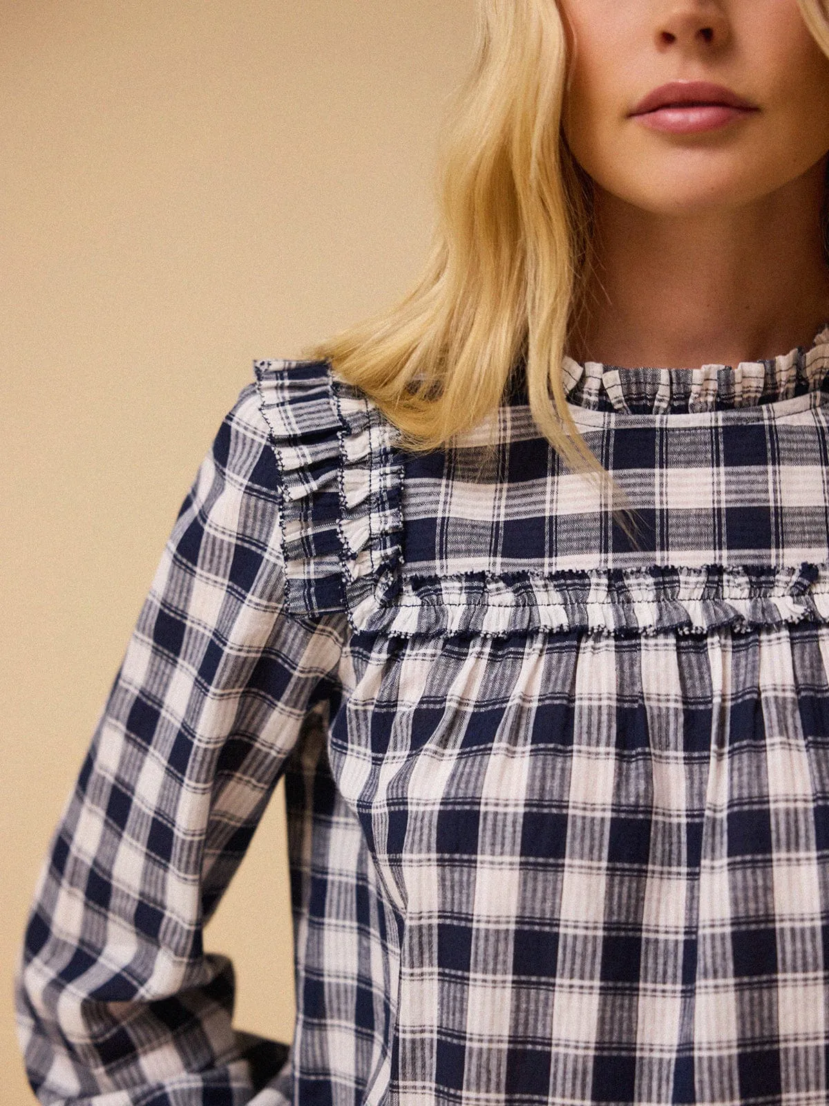 Oriel Gingham Blouse - Blue and White sold by iris product image thumbnail 3
