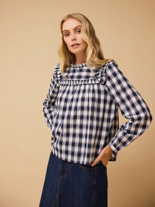 Oriel Gingham Blouse - Blue and White sold by iris