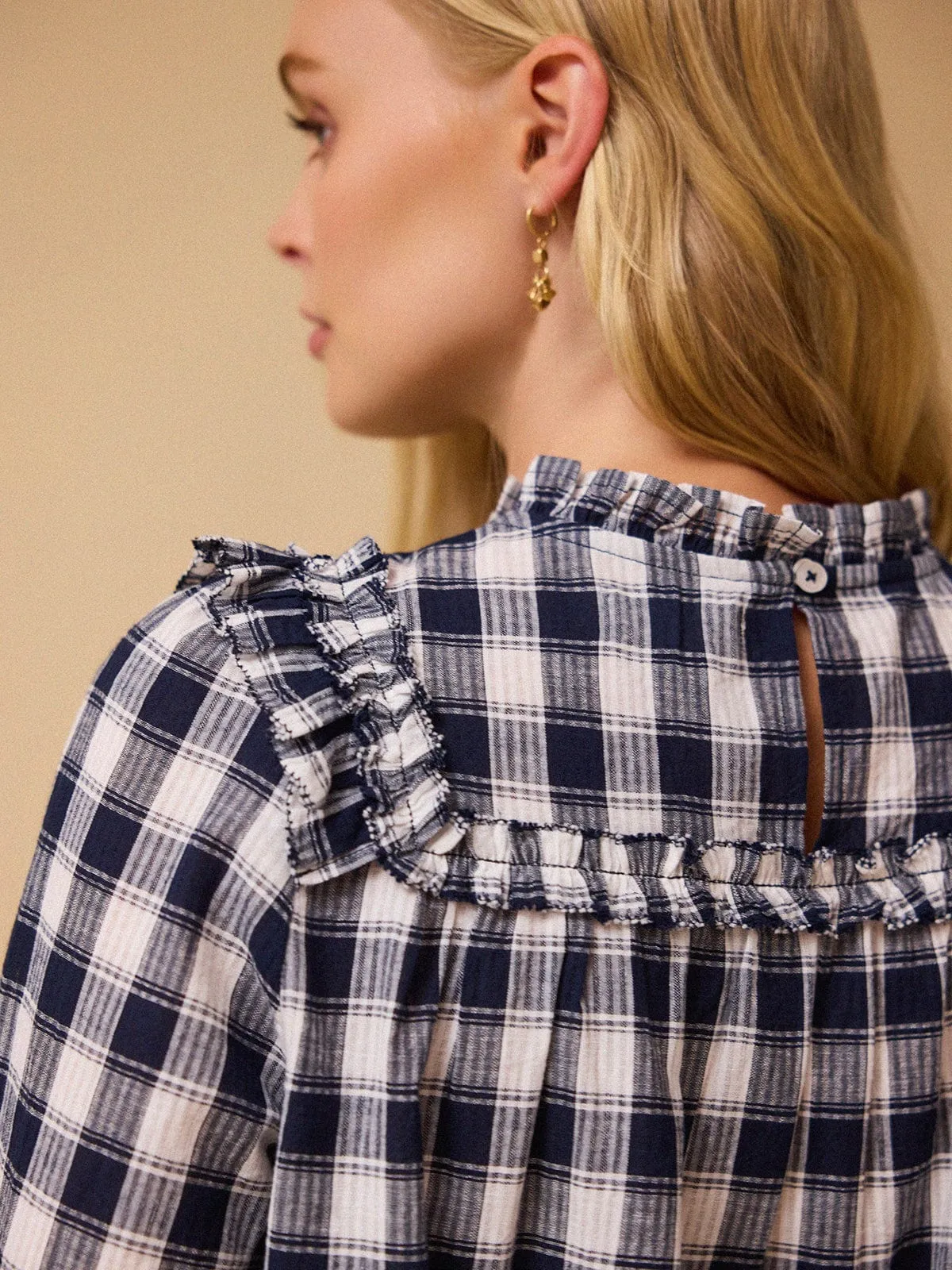 Oriel Gingham Blouse - Blue and White sold by iris product image thumbnail 4