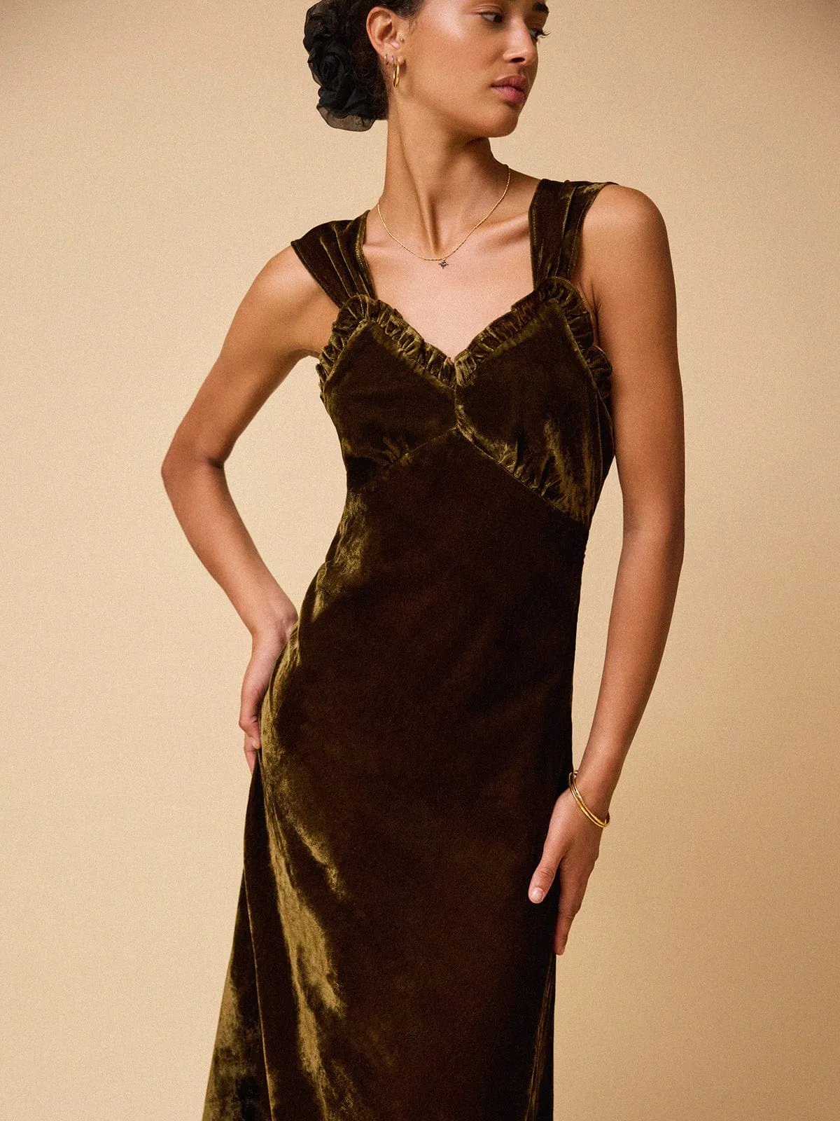 Evelyn Frill Slip Dress – Olive Green sold by iris product image thumbnail 3