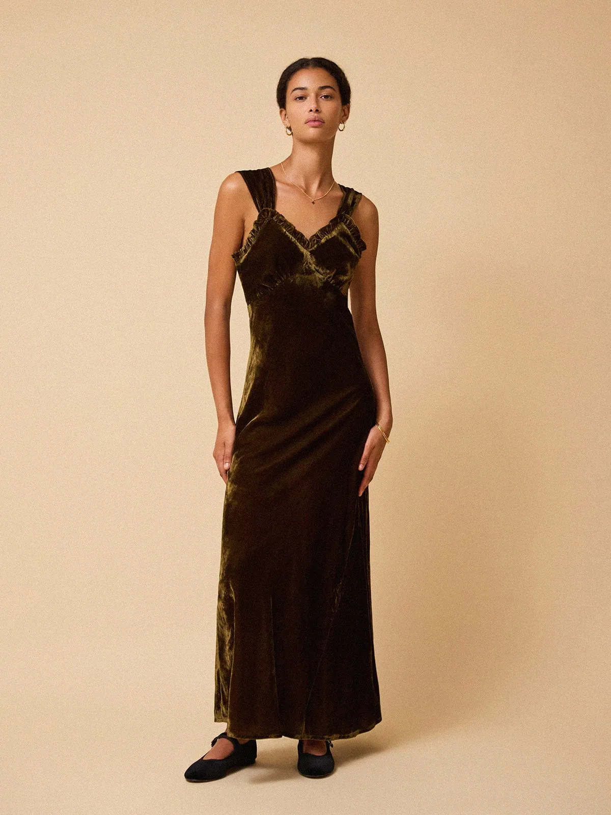 Evelyn Frill Slip Dress – Olive Green sold by iris product image thumbnail 2