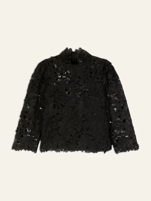 Paul Lace High Neck Top - Black made by iris