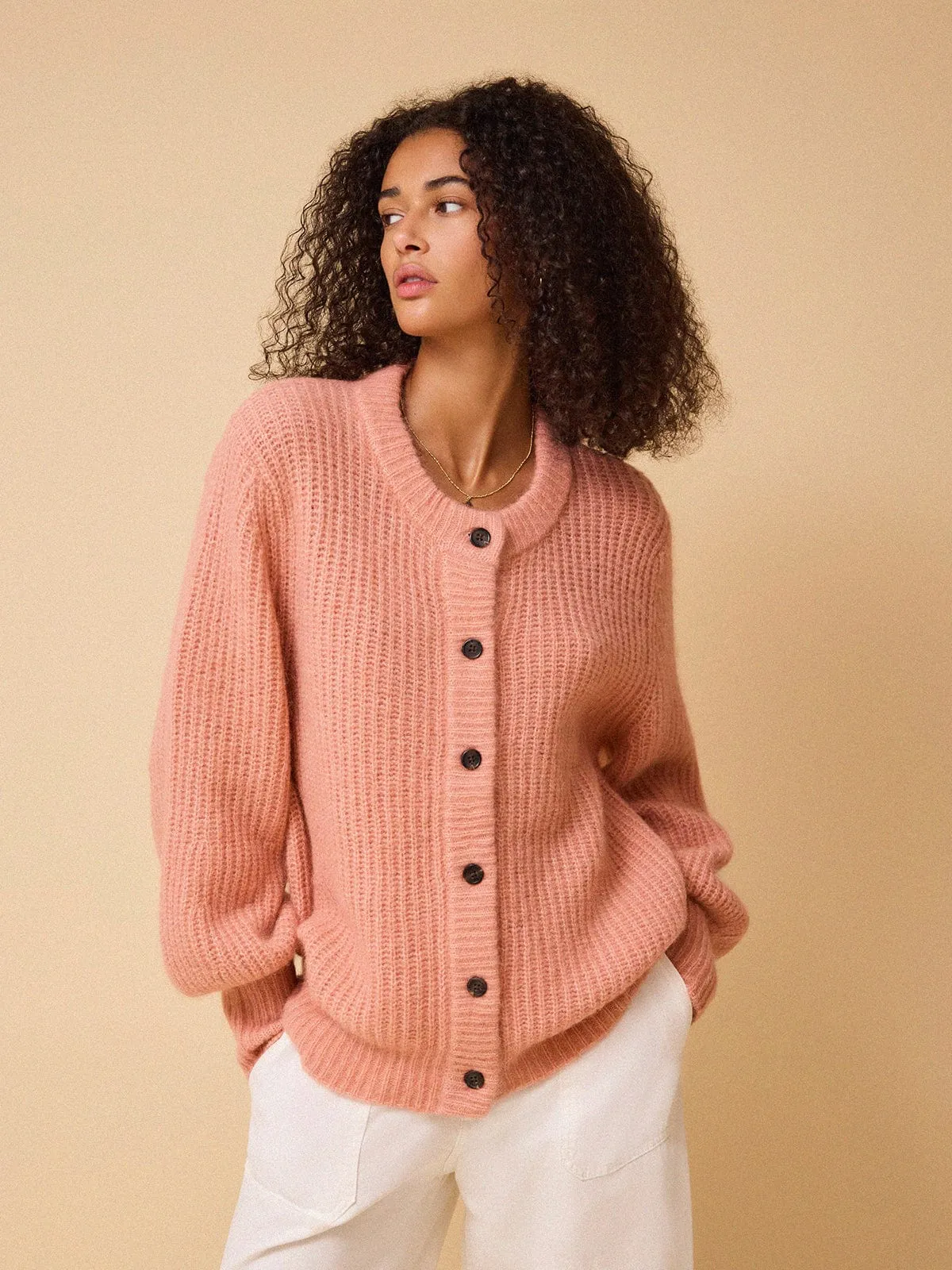 Ailsa Round Neck Alpaca Cardigan - Pink sold by iris