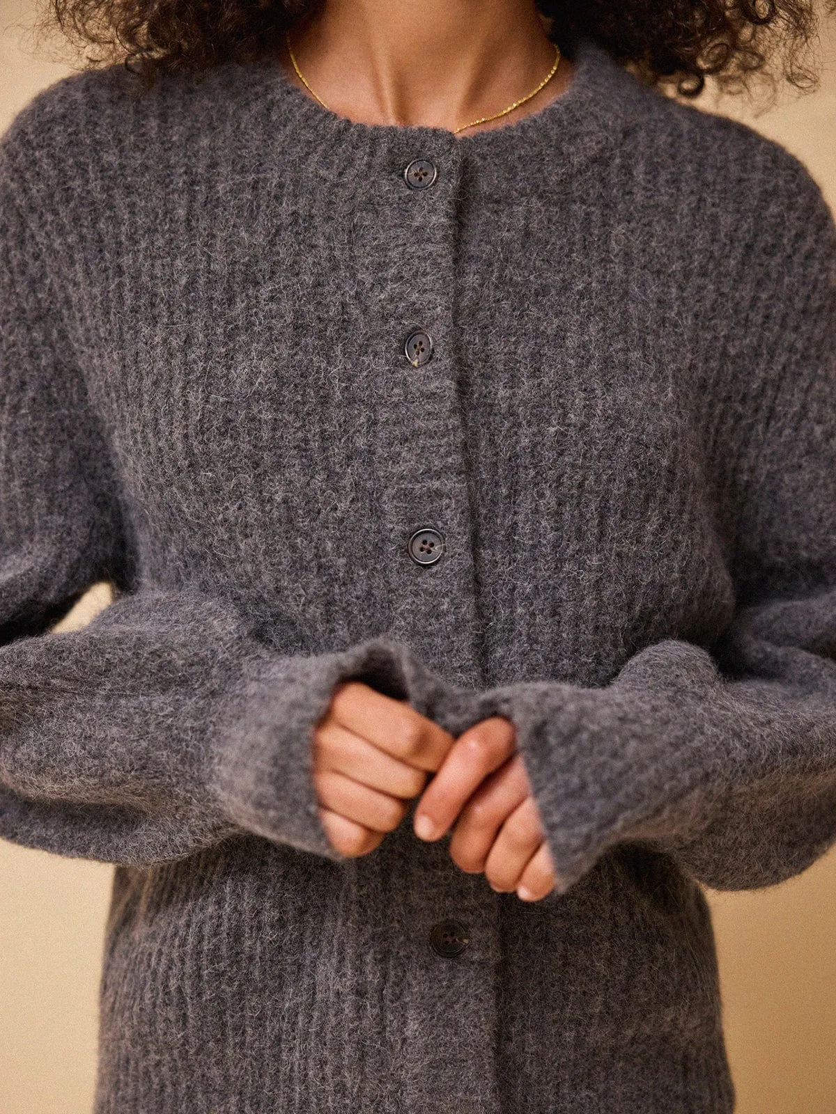 Ailsa Round Neck Alpaca Cardigan - Grey sold by iris product image thumbnail 3