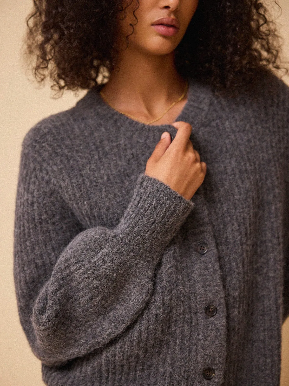 Ailsa Round Neck Alpaca Cardigan - Grey sold by iris